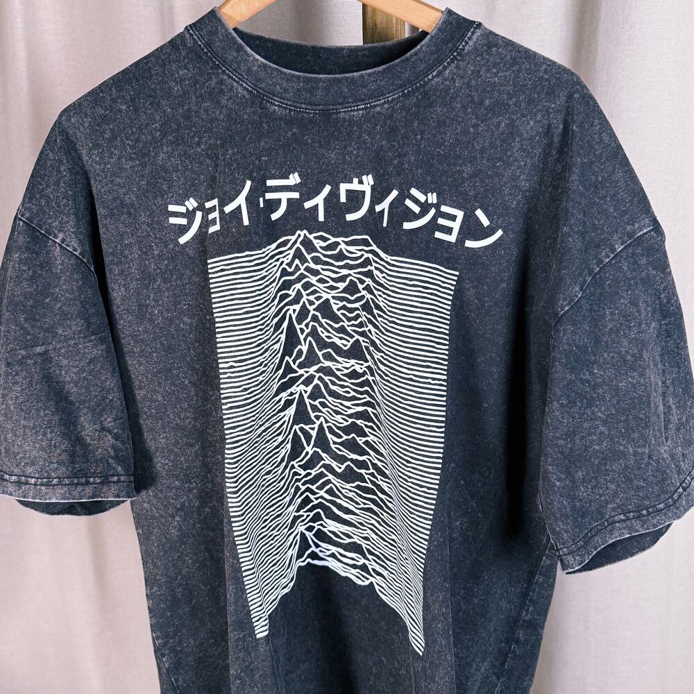 Joy Division Acid Wash Band Tee, Japanese Katakana Unknown Pleasures Print